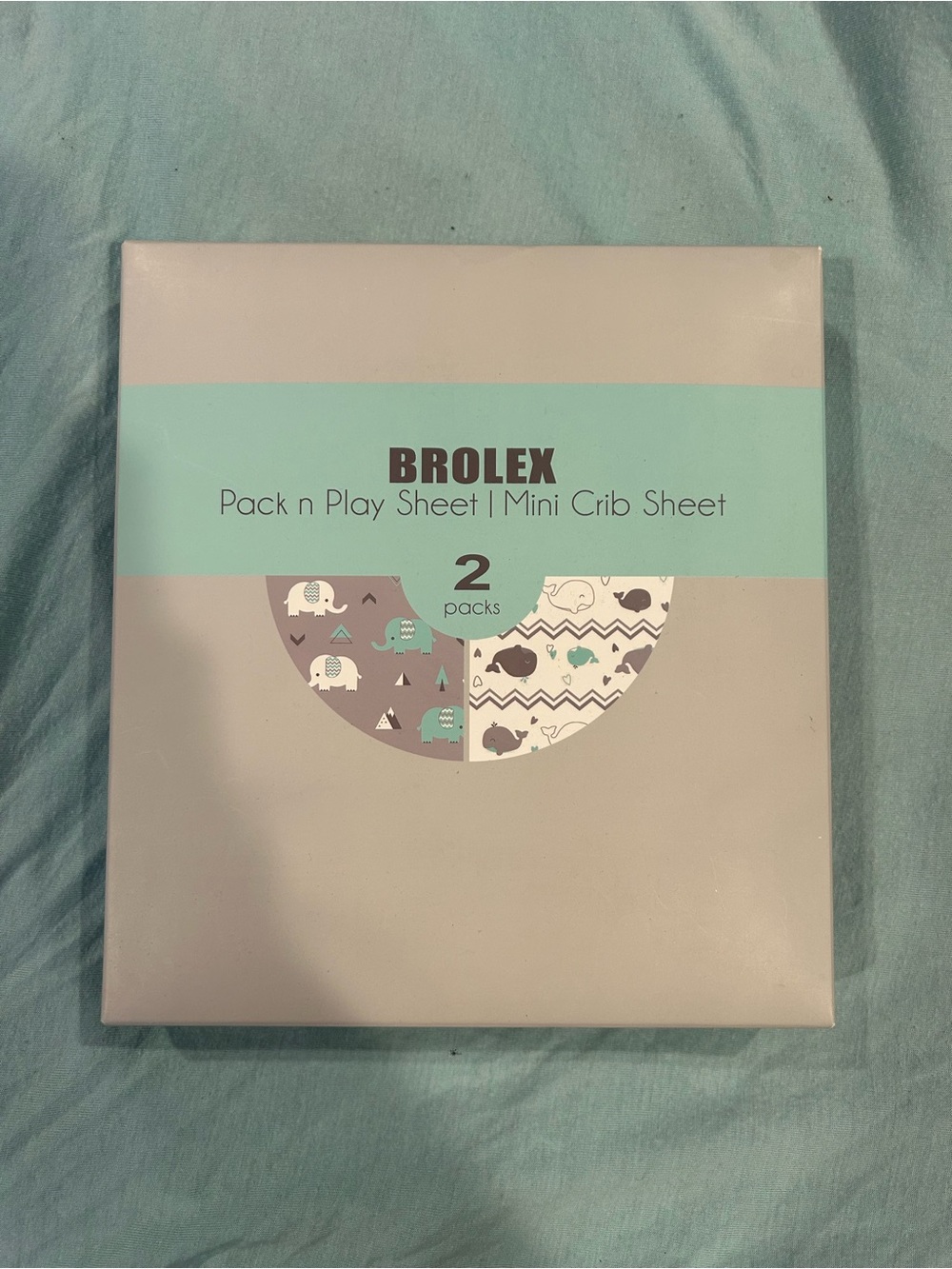 BroLex Pack n Play & Mini Crib Sheets - Aqua Gray Elephant Print